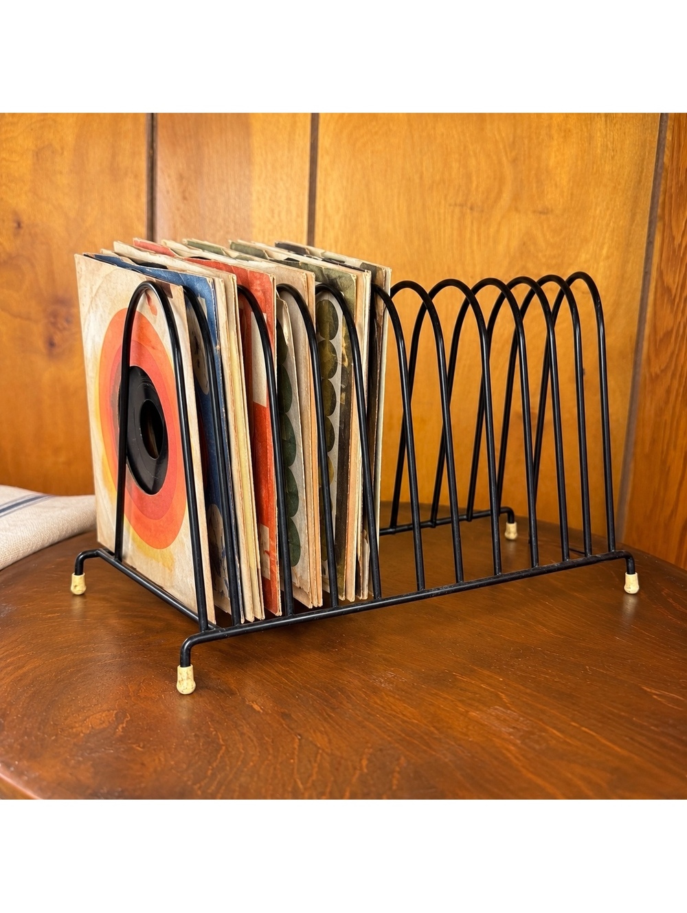Vintage 45 RPM Record Holder Black Wire Metal Rack for 7 Inch Vinyl Singles